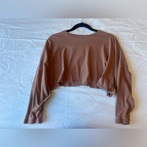 Oversized cropped longsleeve shirt, size s, pink/orange/brown color